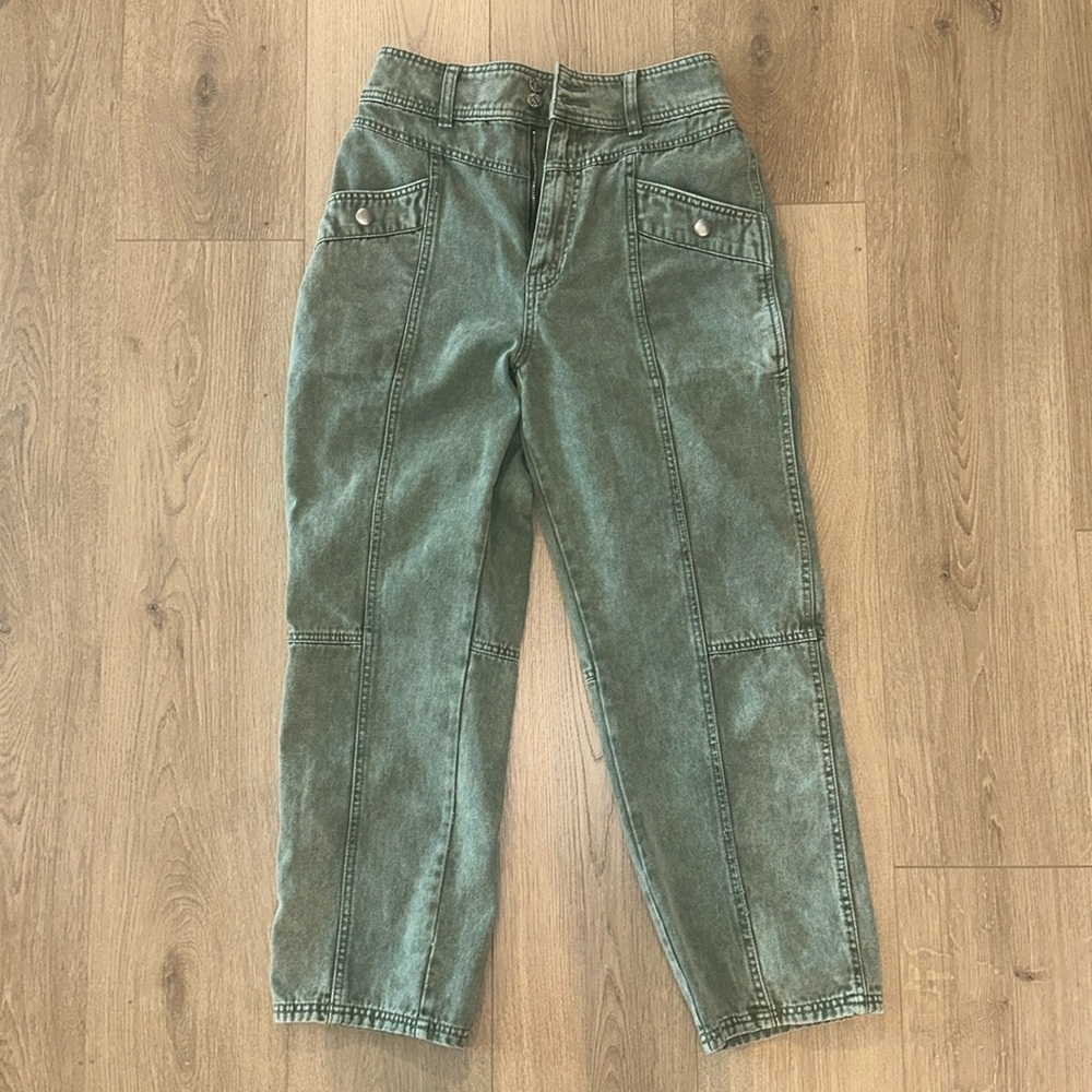 Urban Outfitters BDG Sofia Yoke Straight Jeans Army Green Double Button size 27